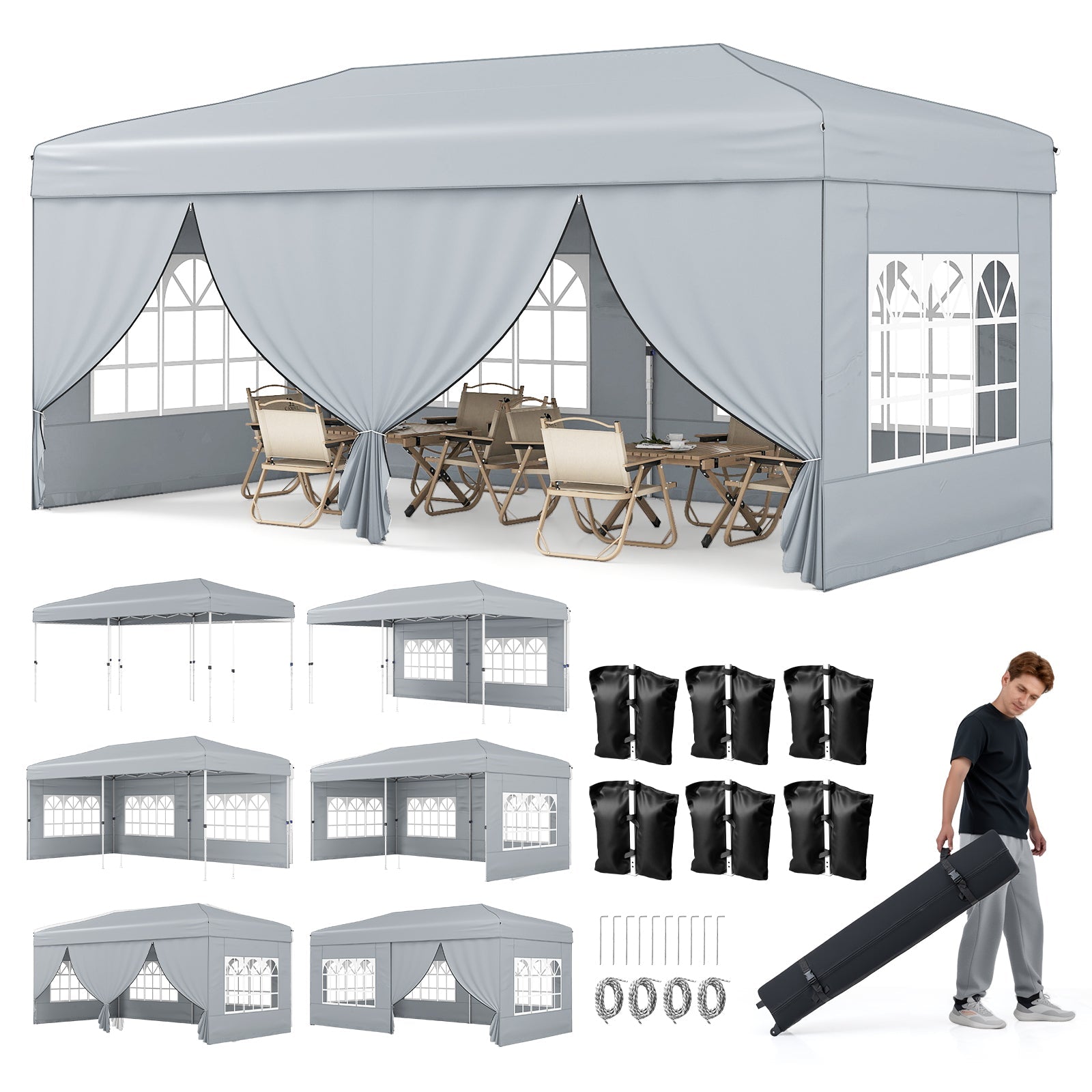 10 X 20 Feet Pop up Canopy Tent Instant Setup with 6 Sidewalls