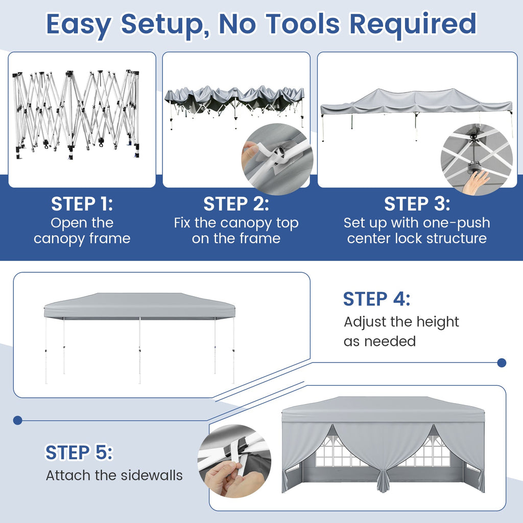 10 X 20 Feet Pop up Canopy Tent Instant Setup with 6 Sidewalls