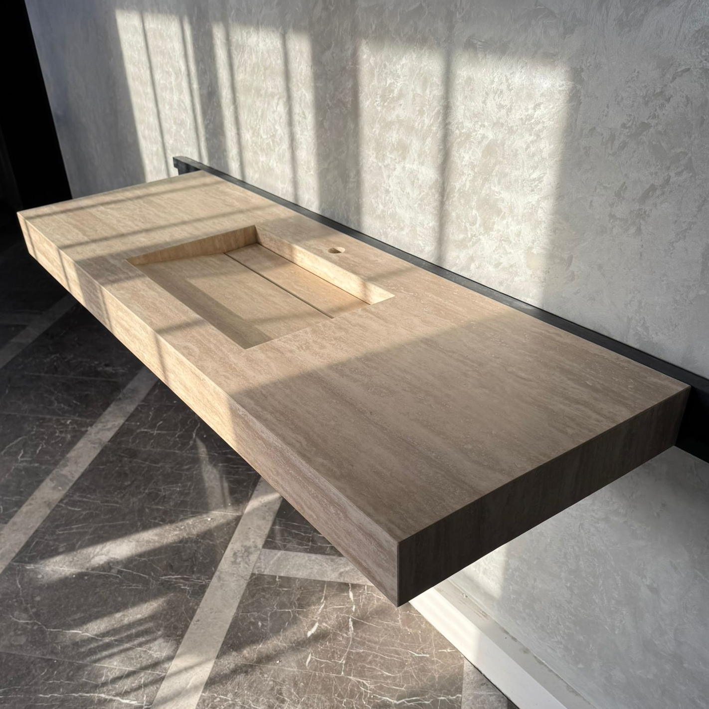 Vein Cut Travertine Natural Stone Bathroom Sink - Handmade Modern
