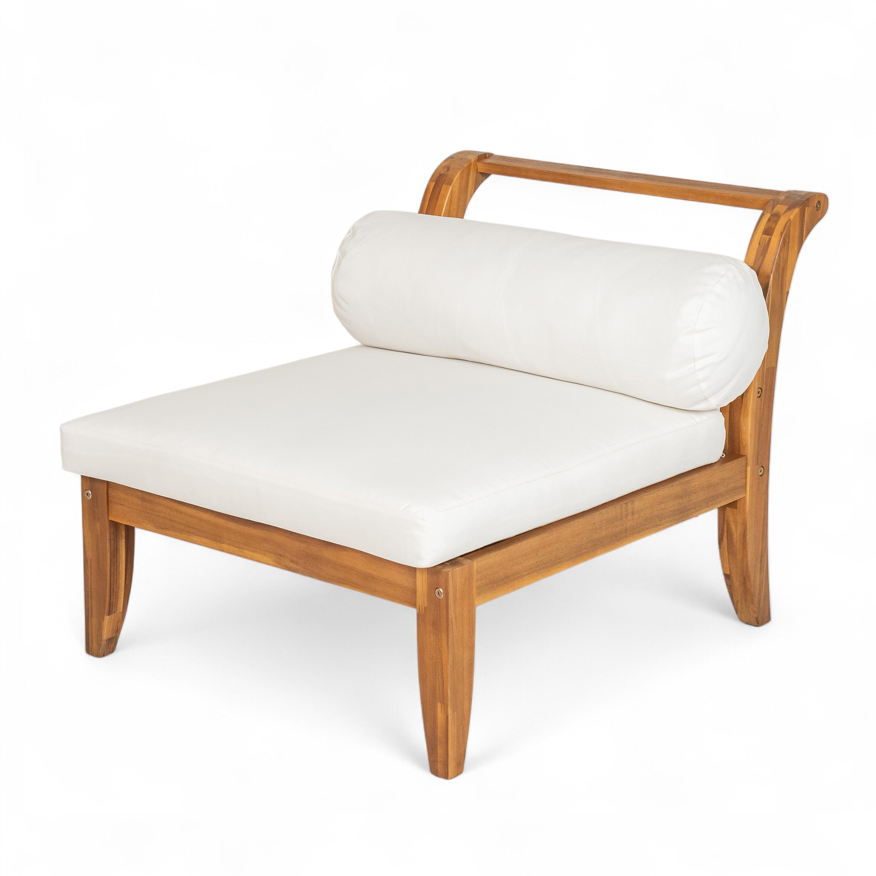 Outdoor Patio Set L-Shape Acacia Wood Teak Beige Cushions 6 Piece