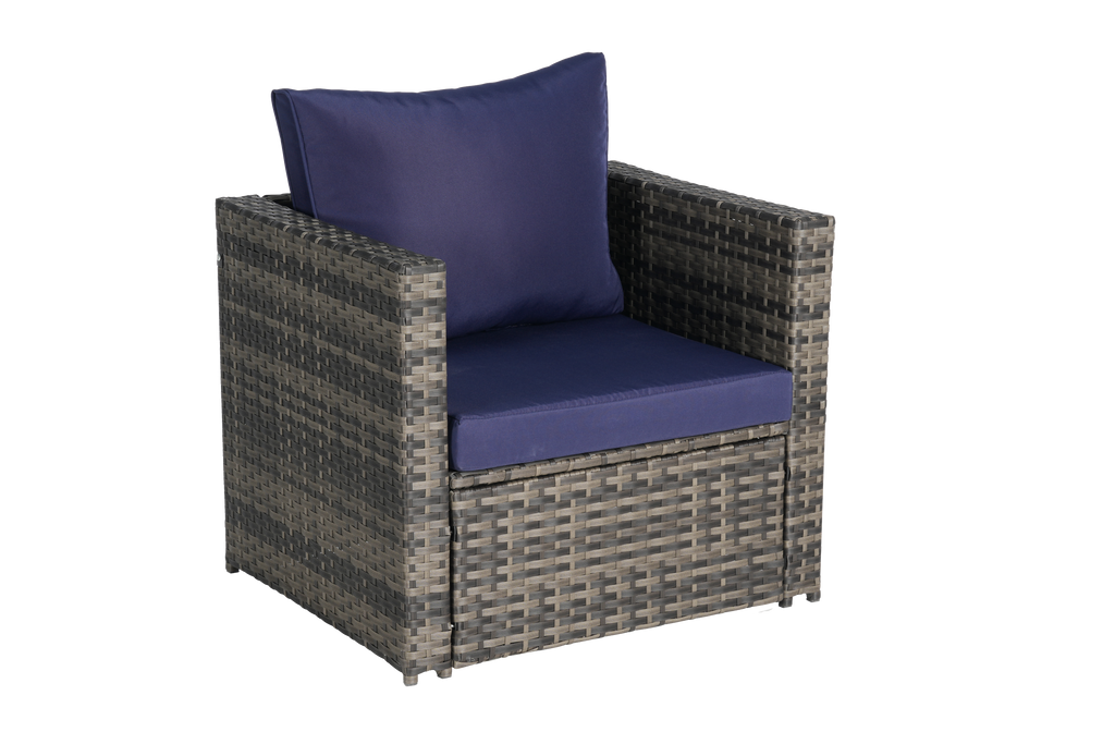 Outdoor Sectional Set PE Rattan Steel Dark Blue 4 Piece Seats 6 380 LB
