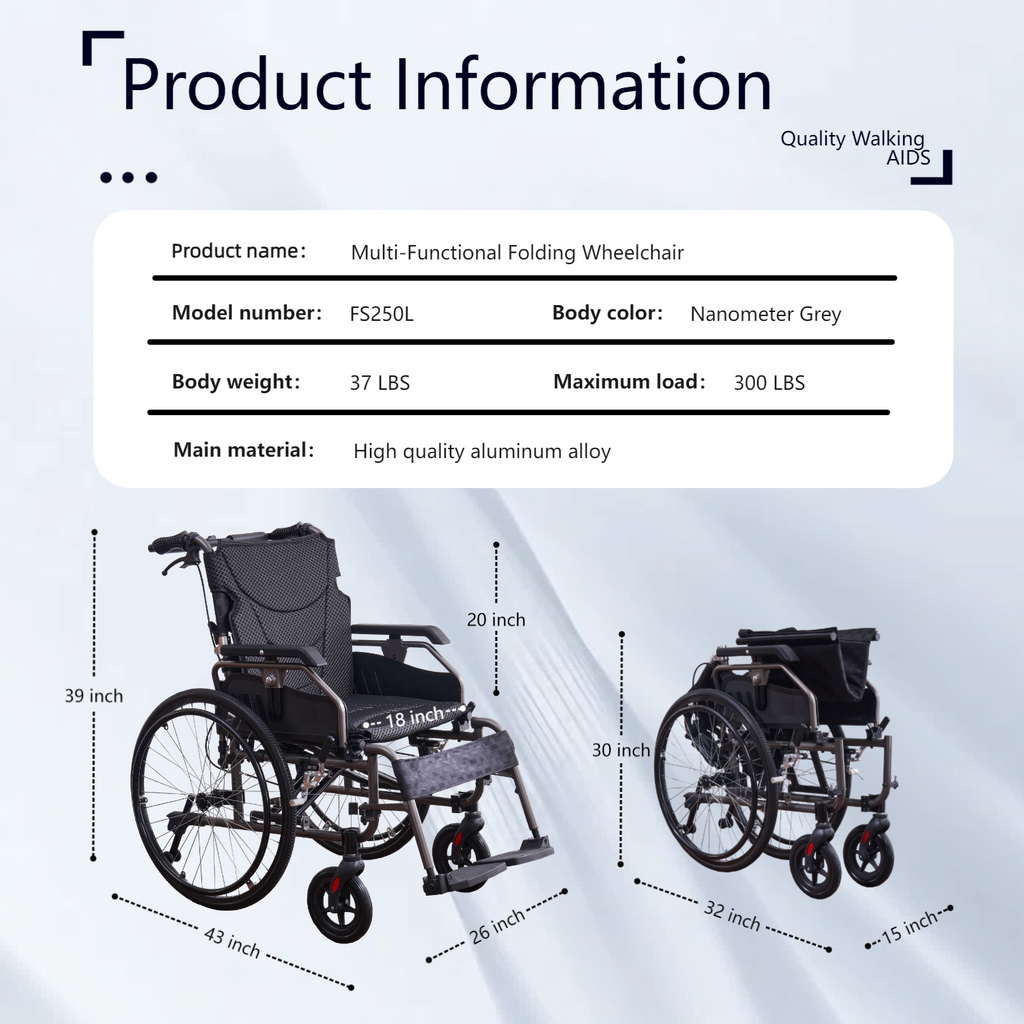 Wheelchair Manual Aluminum 24 In Quick Release Wheels Memory Foam Dark Gray