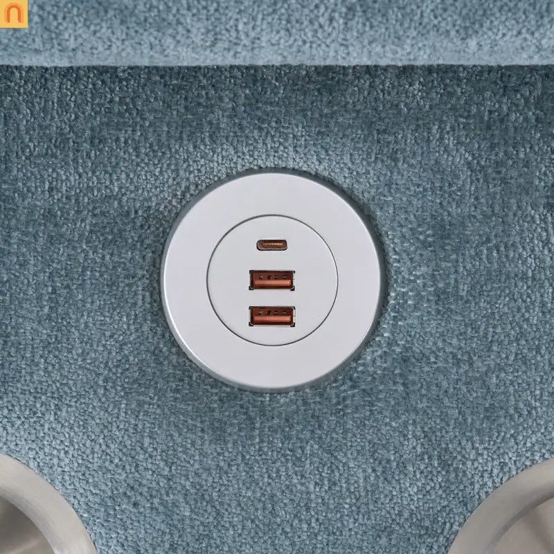 Sectional Sofa Chenille Light Blue 2 Seat USB Ports 2 Ottomans 111 In