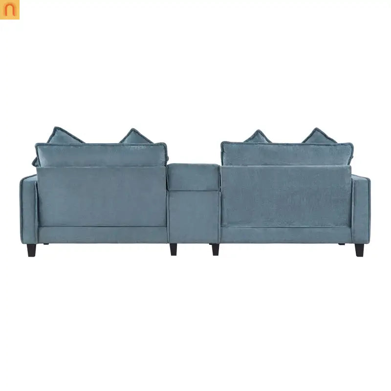 Sectional Sofa Chenille Light Blue 2 Seat USB Ports 2 Ottomans 111 In