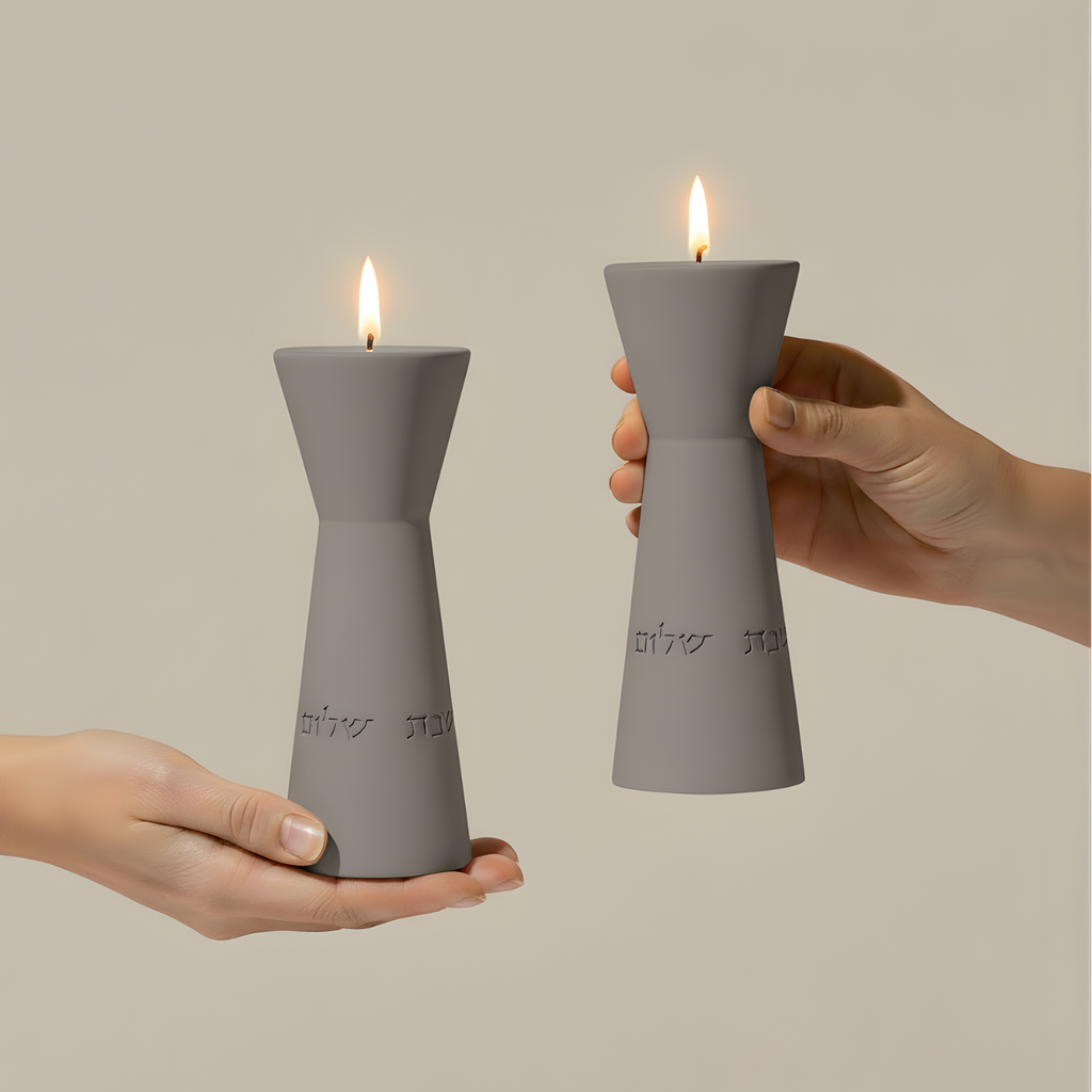 Concrete Candle Holder Pair for Shabbat – Aura Series