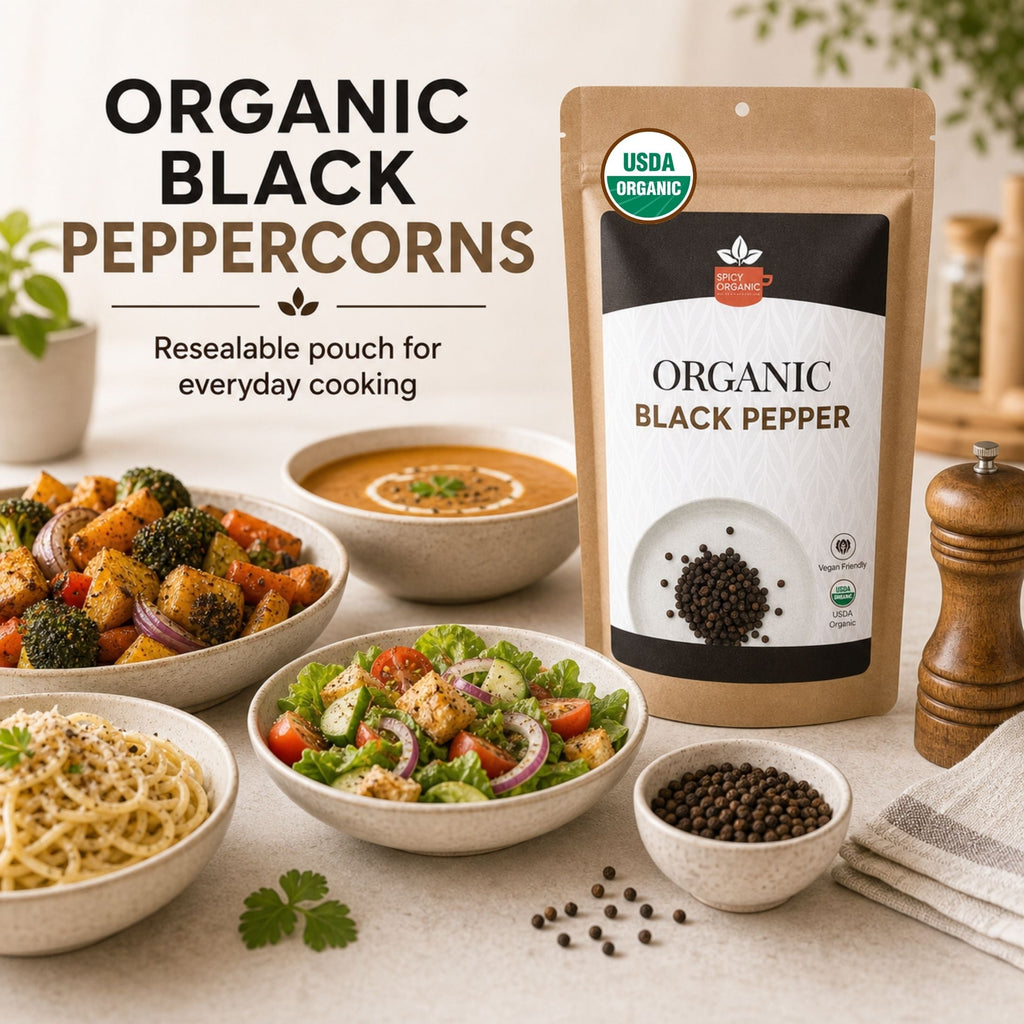 Organic Black Peppercorns — USDA Certified, Non-GMO | Grinding, Marinades & Spice Blends