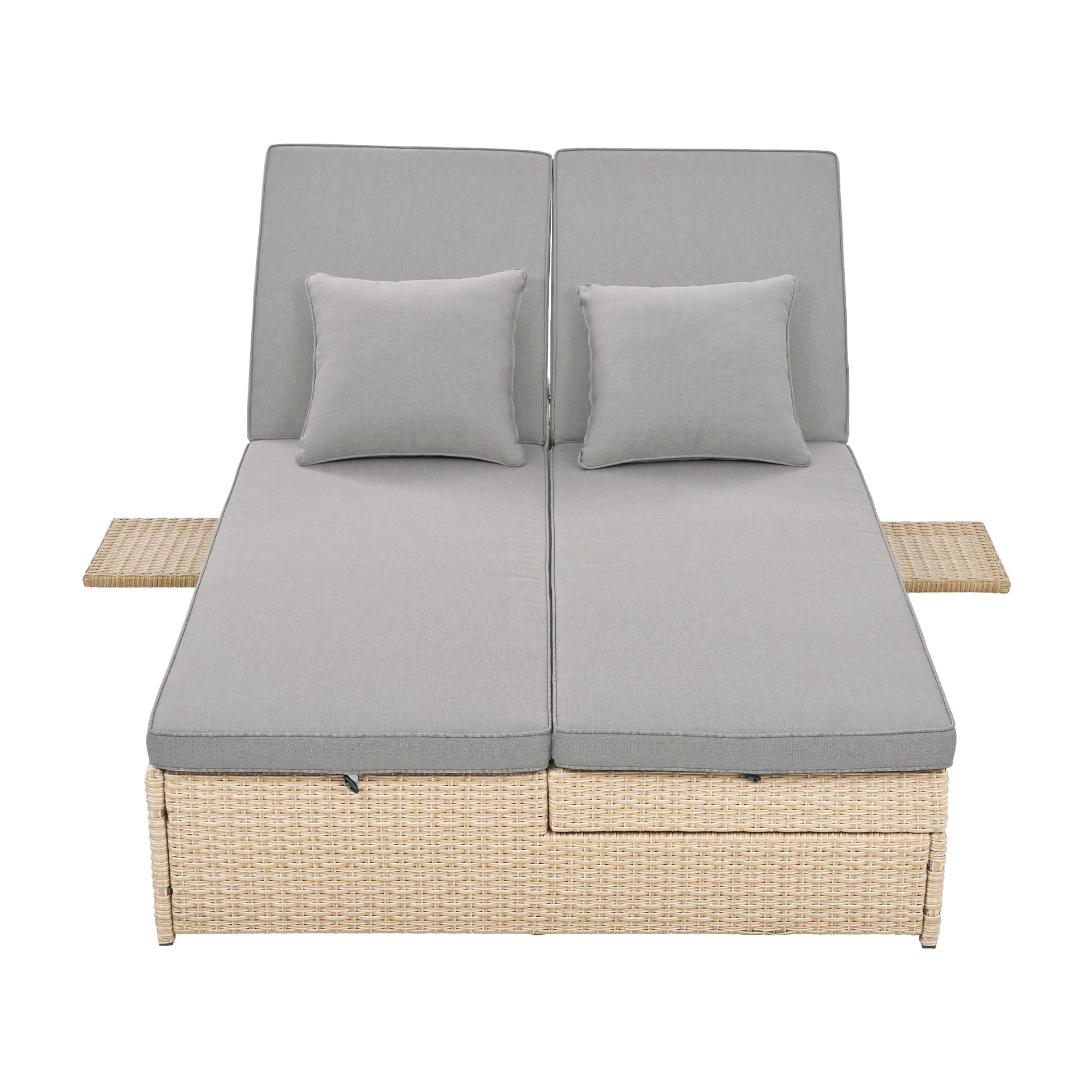 Outdoor Double Sunbed, Wicker Rattan Patio Reclining Chairs with Adjustable