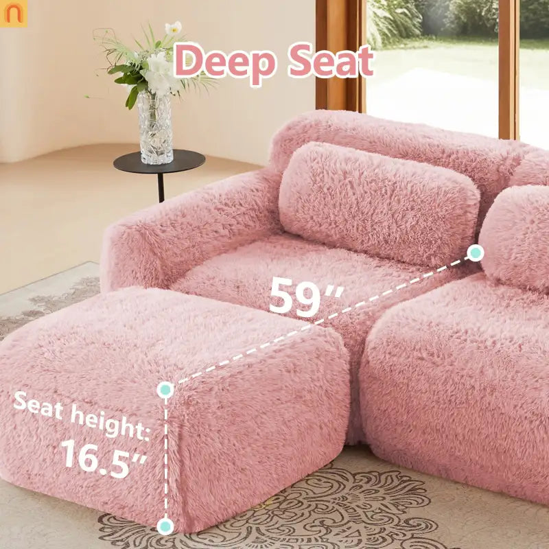Sectional Sofa Modular Plush Pink 3 Seat Non-Slip 114 In