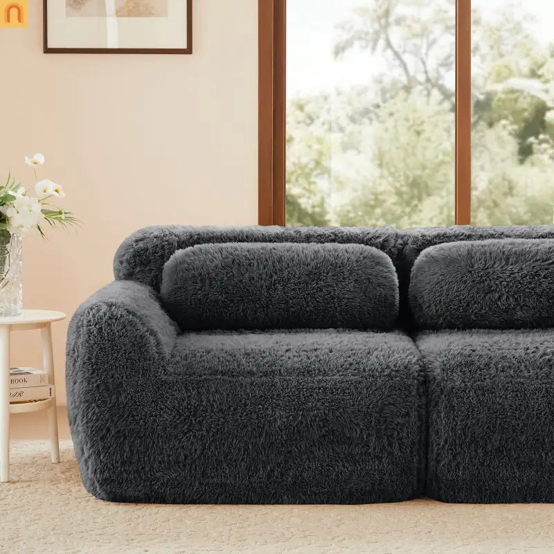 Sectional Sofa Modular Plush Dark Gray 3 Seat Non-Slip 114 In
