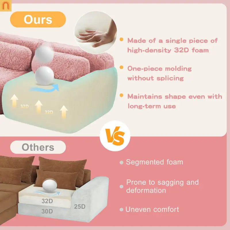 Sectional Sofa Modular Plush Pink 3 Seat Non-Slip 114 In
