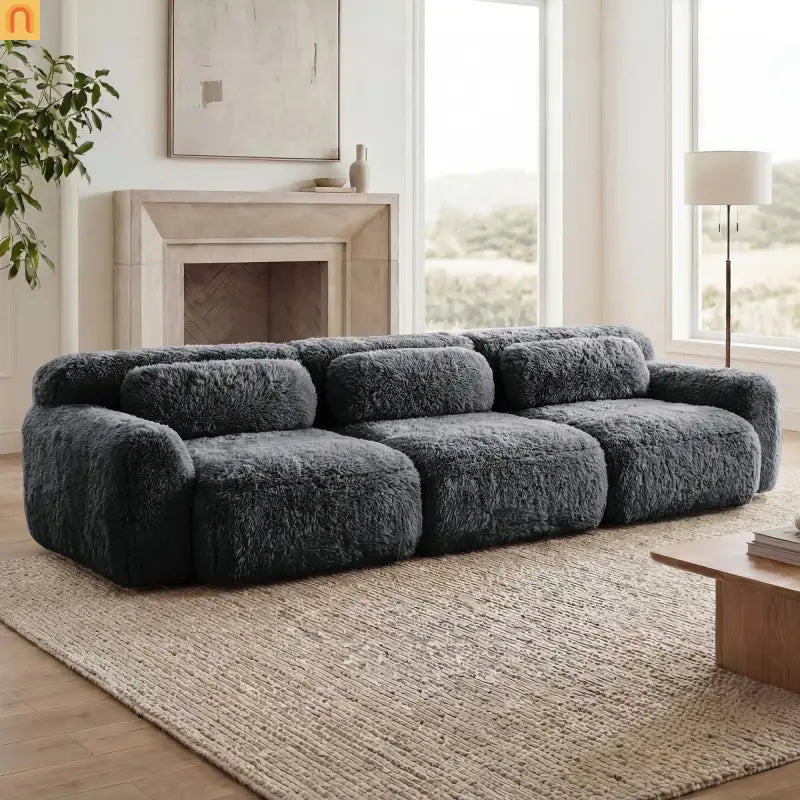 Sectional Sofa Modular Plush Dark Gray 3 Seat Non-Slip 114 In