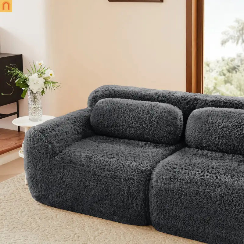 Sectional Sofa Modular Plush Dark Gray 3 Seat Non-Slip 114 In