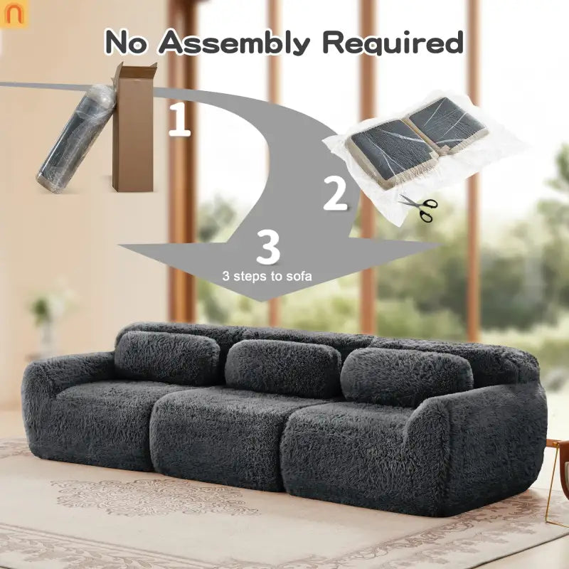 Sectional Sofa Modular Plush Dark Gray 3 Seat Non-Slip 114 In