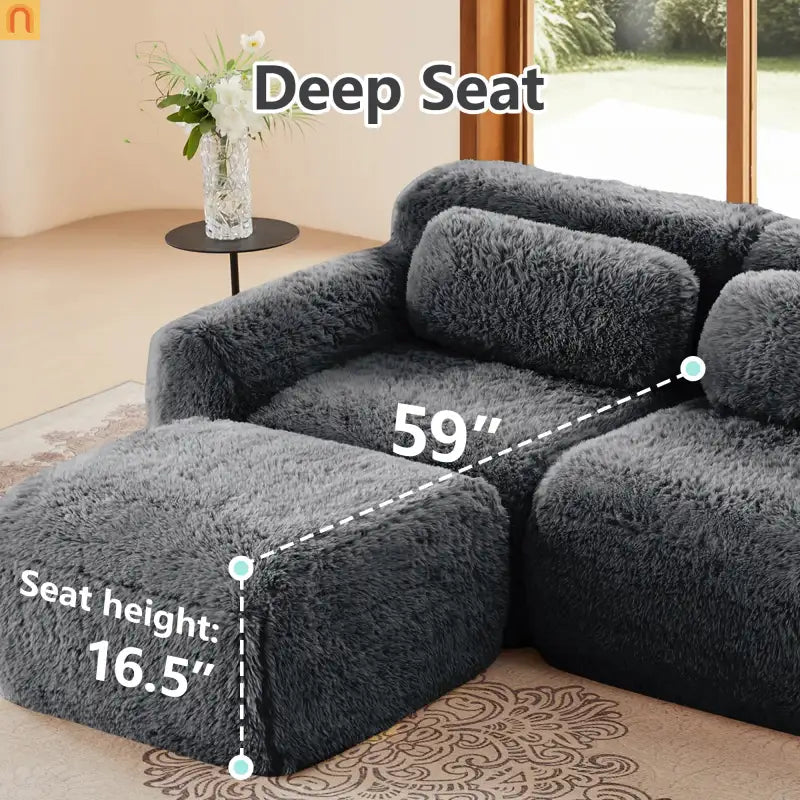 Sectional Sofa Modular Plush Dark Gray 3 Seat Non-Slip 114 In