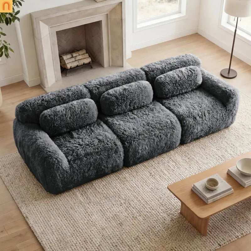 Sectional Sofa Modular Plush Dark Gray 3 Seat Non-Slip 114 In