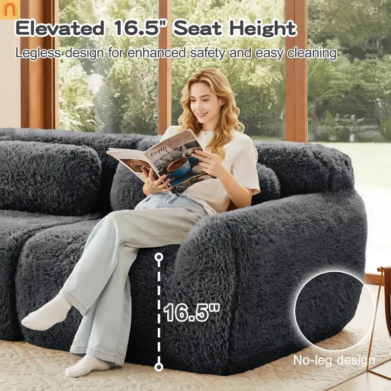 Sectional Sofa Modular Plush Dark Gray 3 Seat Non-Slip 114 In