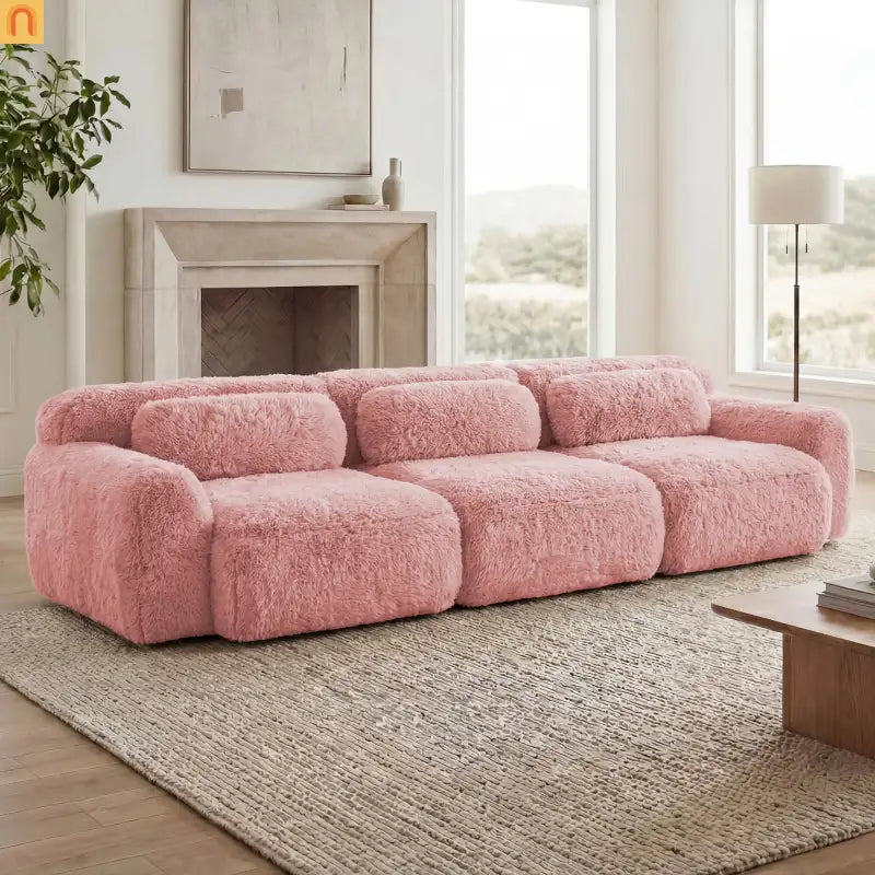 Sectional Sofa Modular Plush Pink 3 Seat Non-Slip 114 In