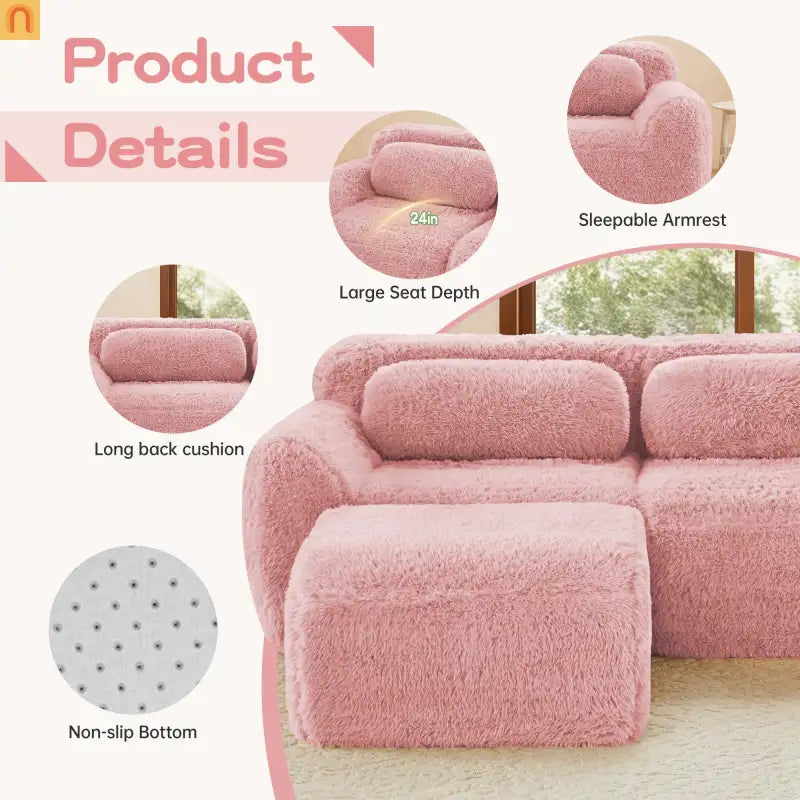 Sectional Sofa Modular Plush Pink 3 Seat Non-Slip 114 In