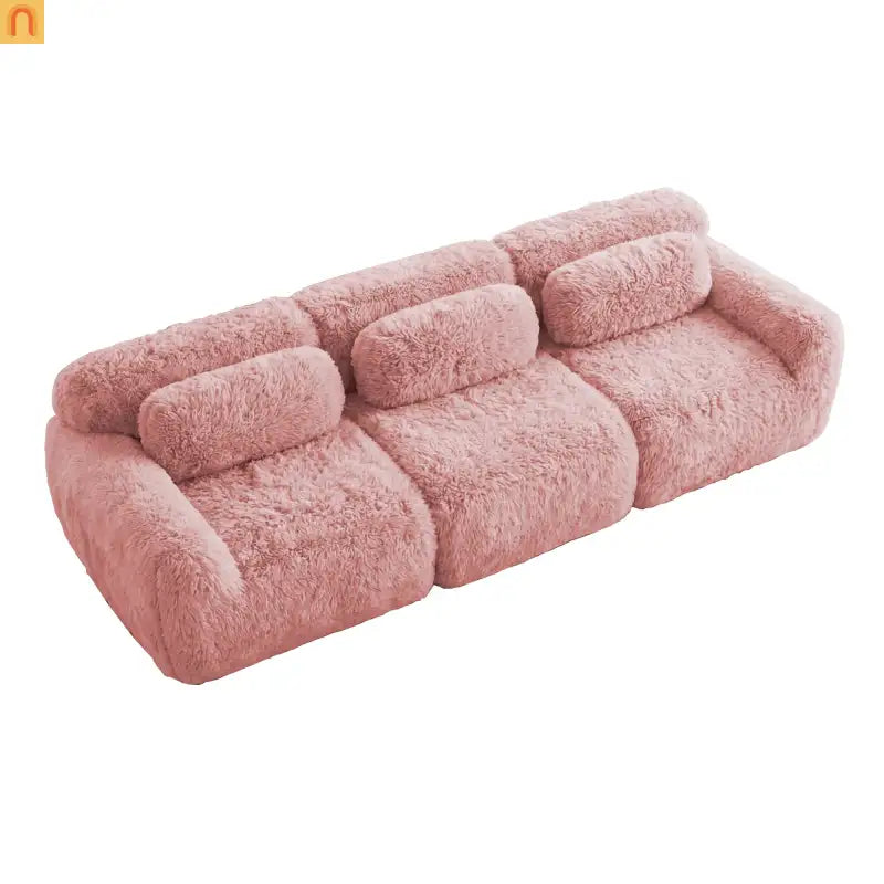 Sectional Sofa Modular Plush Pink 3 Seat Non-Slip 114 In