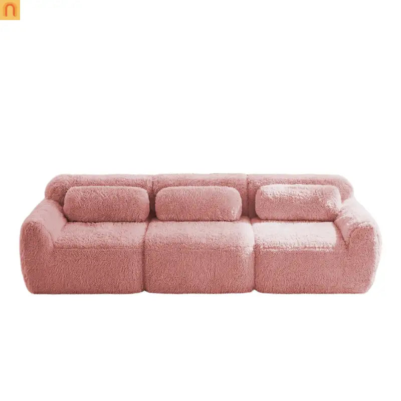 Sectional Sofa Modular Plush Pink 3 Seat Non-Slip 114 In