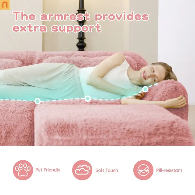 Sectional Sofa Modular Plush Pink 3 Seat Non-Slip 114 In