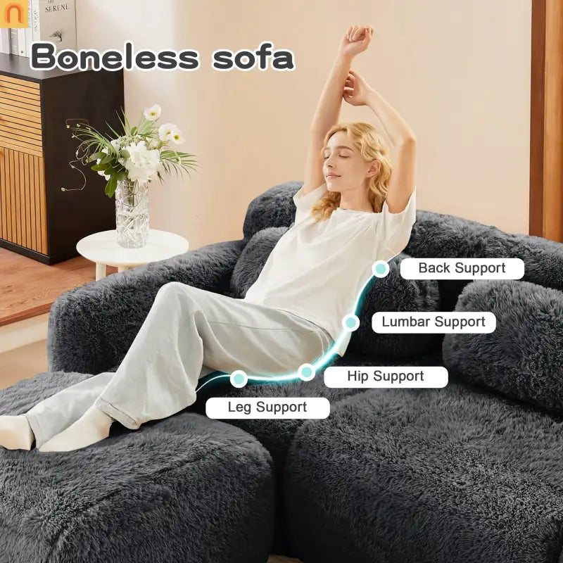 Sectional Sofa Modular Plush Dark Gray 3 Seat Non-Slip 114 In