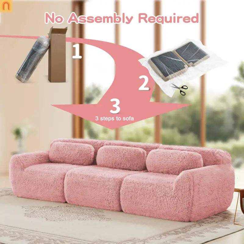 Sectional Sofa Modular Plush Pink 3 Seat Non-Slip 114 In