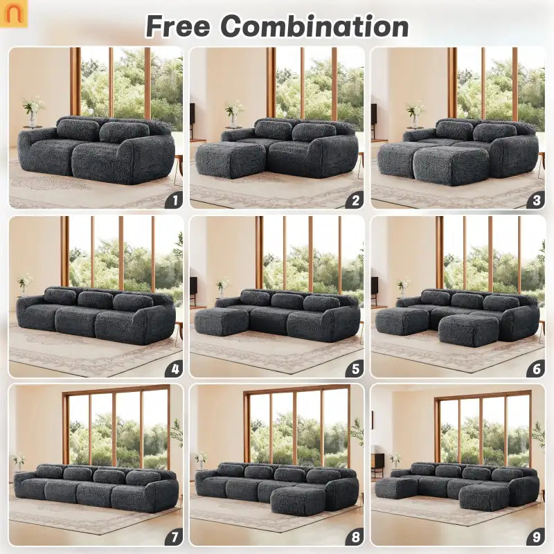 Sectional Sofa Modular Plush Dark Gray 3 Seat Non-Slip 114 In