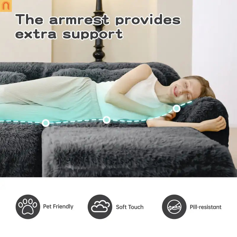 Sectional Sofa Modular Plush Dark Gray 3 Seat Non-Slip 114 In