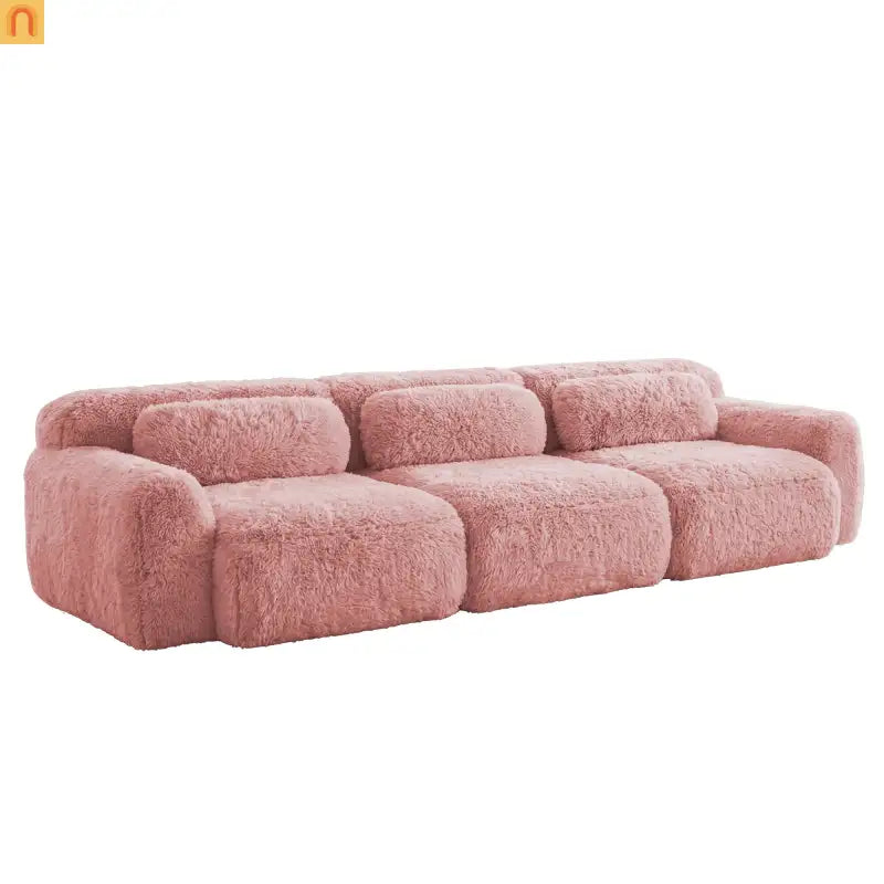 Sectional Sofa Modular Plush Pink 3 Seat Non-Slip 114 In