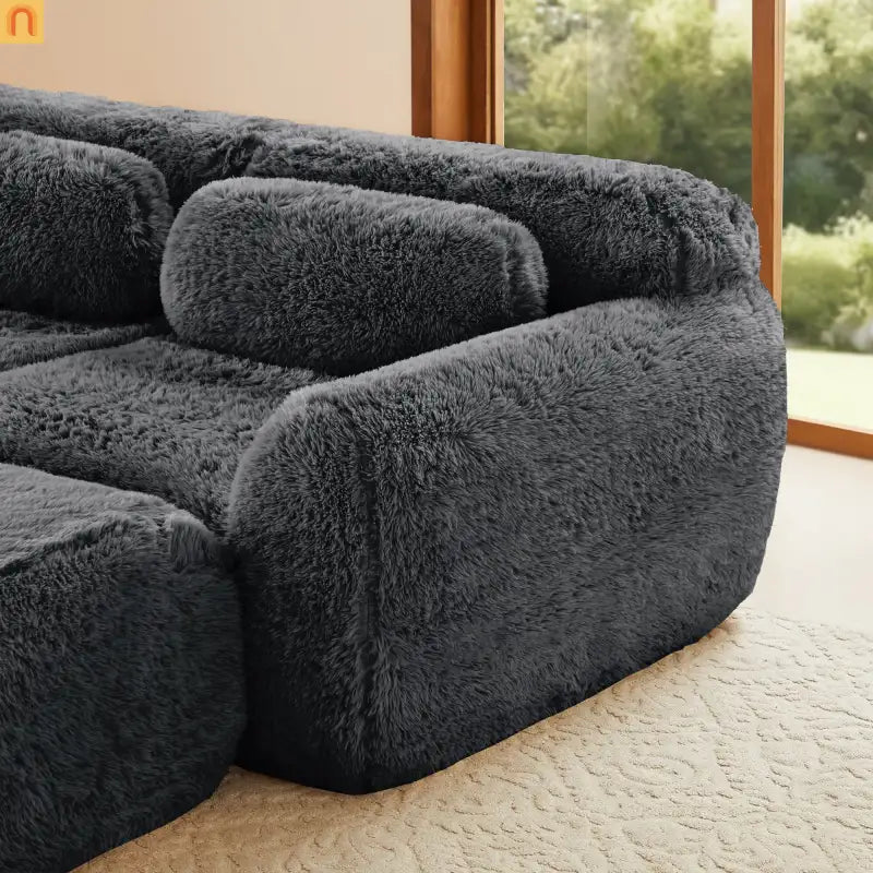 Sectional Sofa Modular Plush Dark Gray 3 Seat Non-Slip 114 In