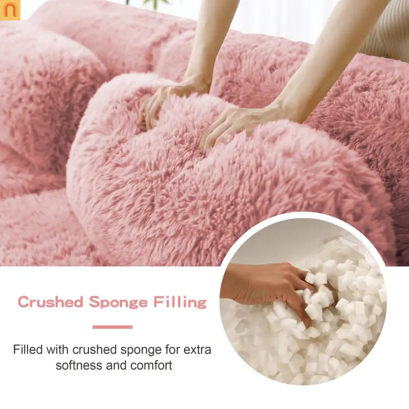 Sectional Sofa Modular Plush Pink 3 Seat Non-Slip 114 In