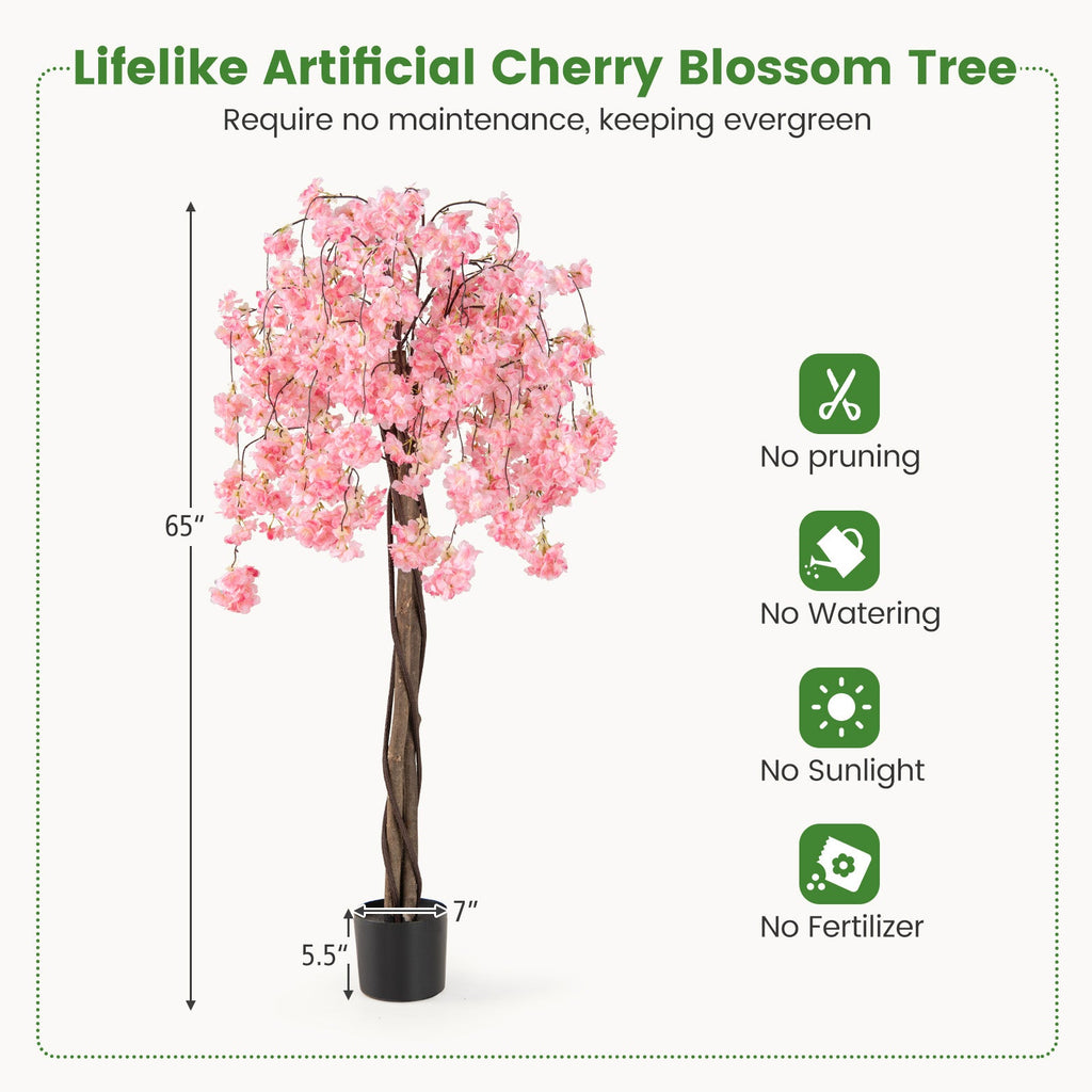 5.5 FT Tall Artificial Cherry Blossom Tree with Pink/White Flowers 1 Pack