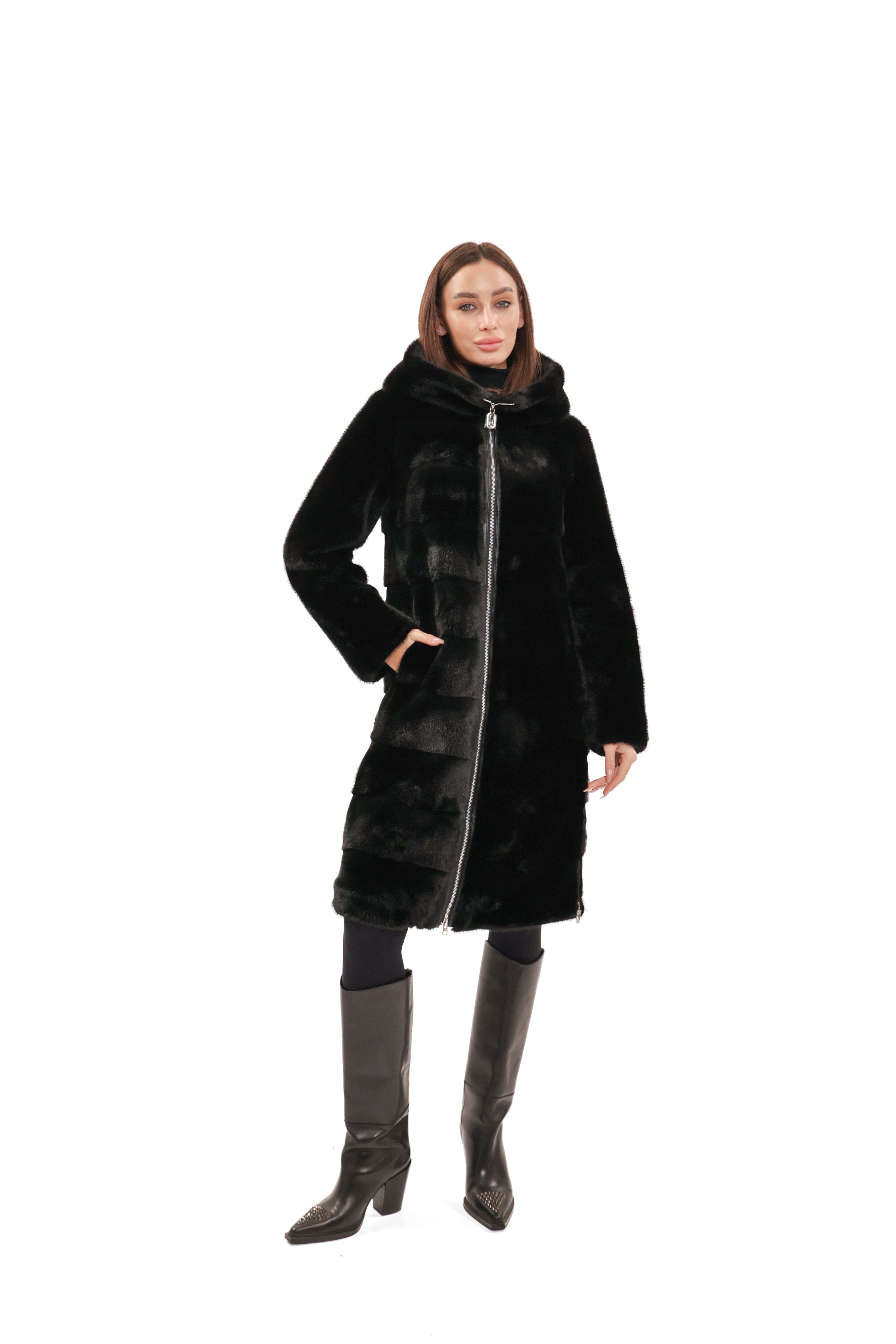Faux Mink Effect Fur Hooded Coat