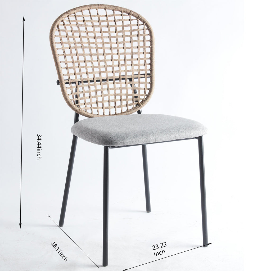 Dining Chair Sennit Style Black Metal Frame Natural Fiber Seat Set of 4