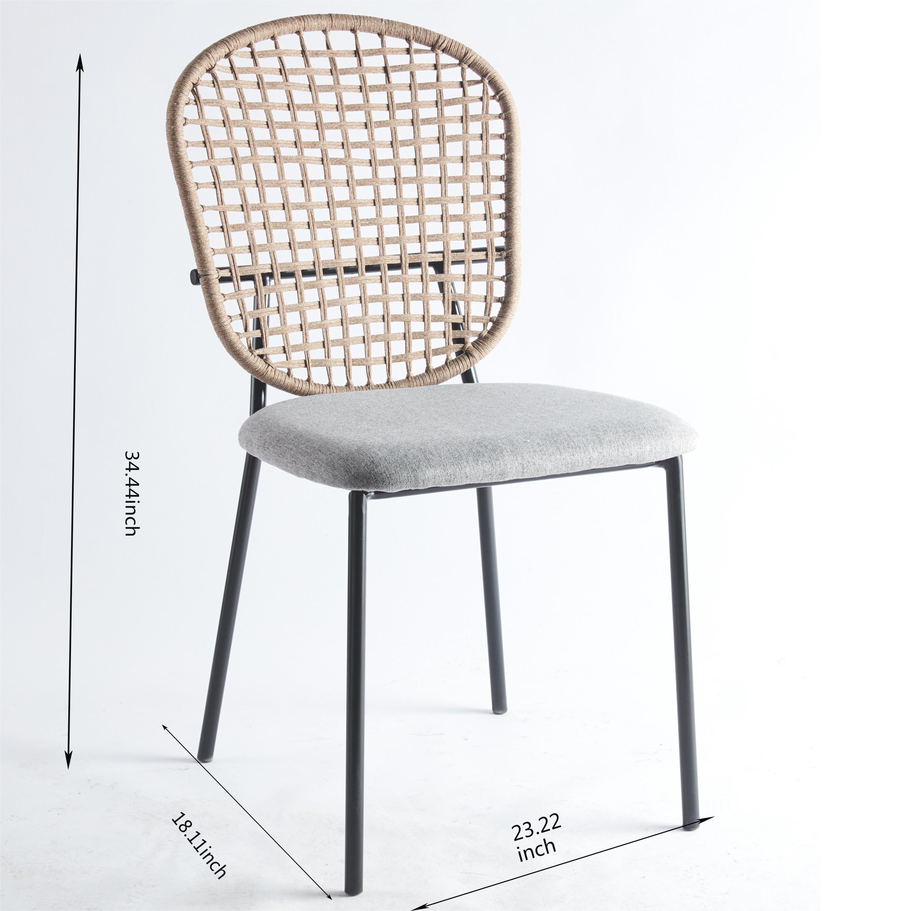 Dining Chair Sennit Style Black Metal Frame Natural Fiber Seat Set of 4