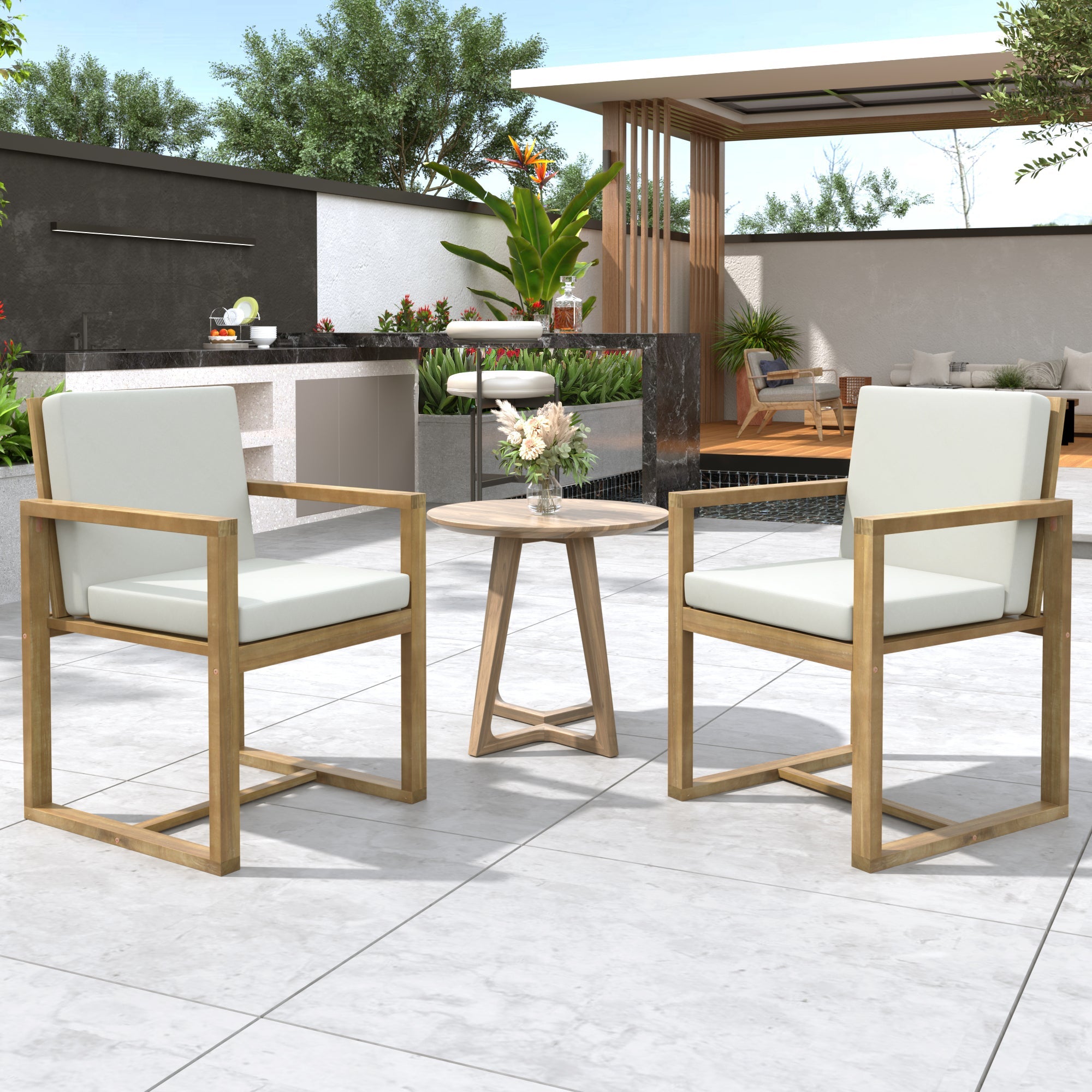 Outdoor Dining Chair Acacia Wood Set of 2