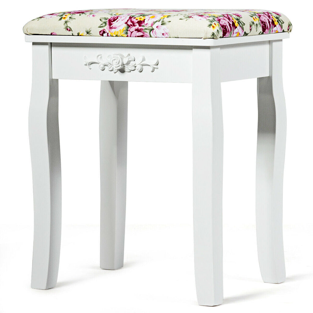 Vanity Wood Dressing Stool Padded Piano Seat with Rose Cushion