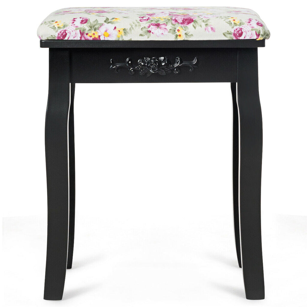 Vanity Wood Dressing Stool Padded Piano Seat with Rose Cushion