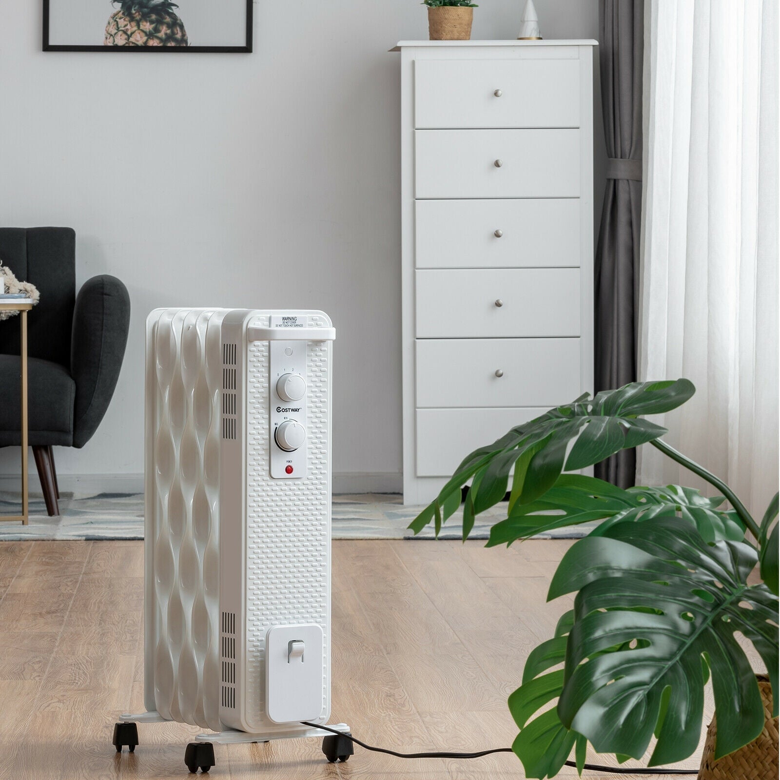 1500 W Oil-Filled Heater Portable Radiator Space Heater with Adjustable Thermostat