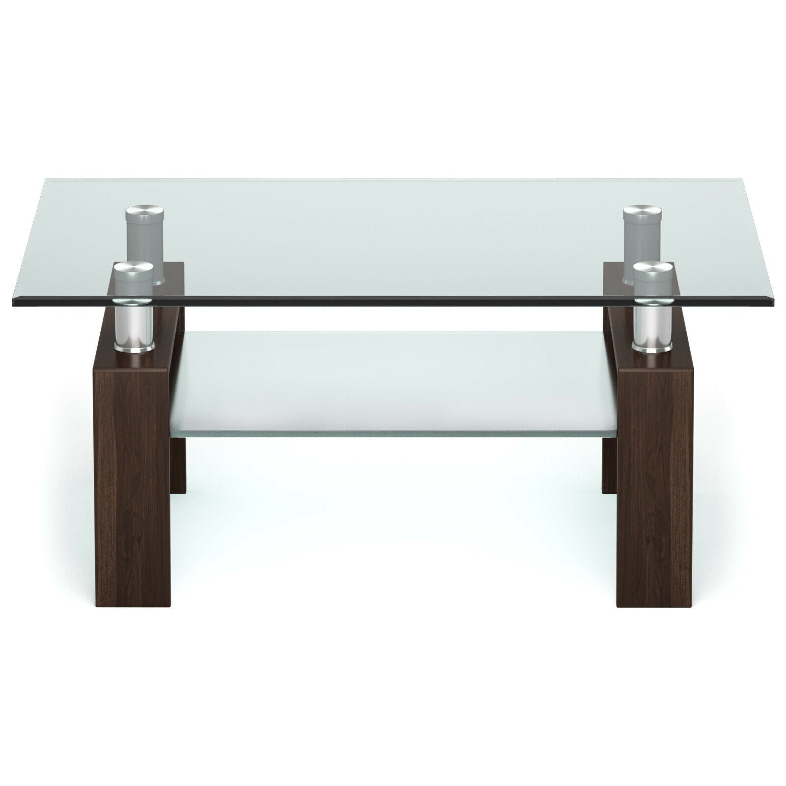 Rectangle Glass Coffee Table with Metal Legs for Living Room