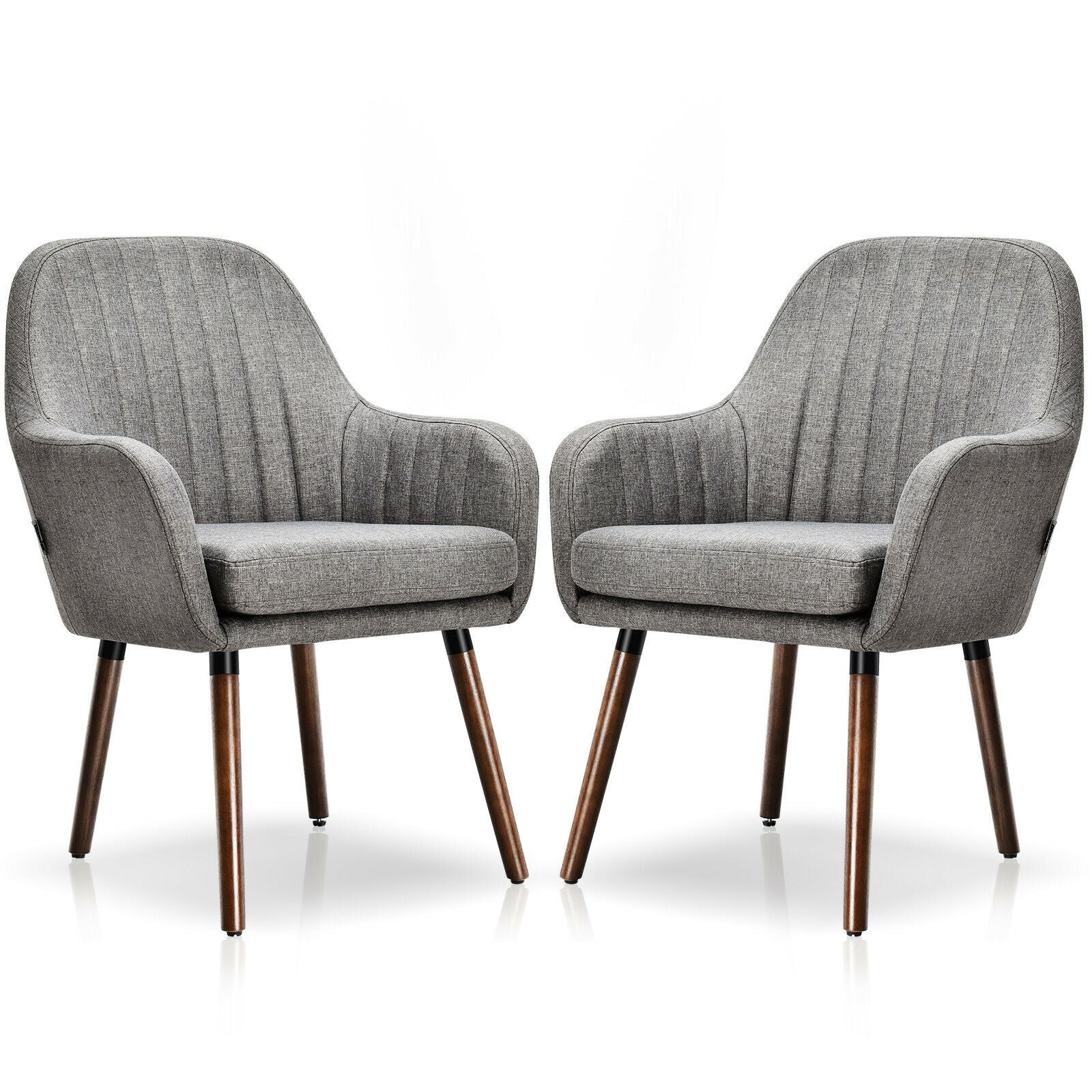 Set of 2 Fabric Upholstered Accent Chairs with Wooden Legs