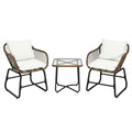 3 Pieces Patio Rattan Bistro Set Cushioned Chair Glass Table Deck