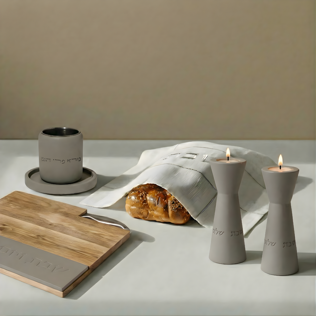 Modern Concrete Kiddush Cup Set with Base – Noble Series