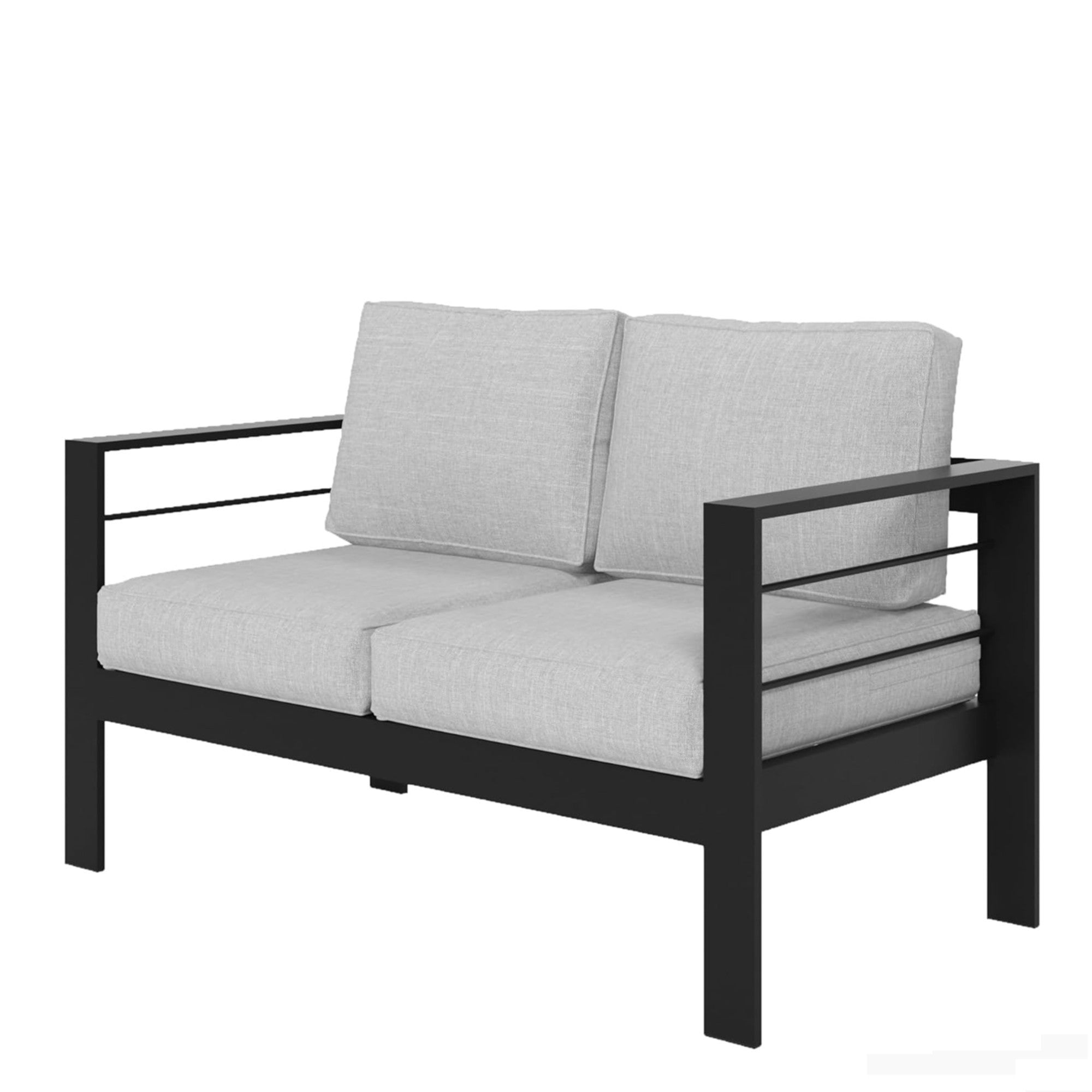 3 Piece Outdoor Patio Set Aluminum Black Gray Cushions