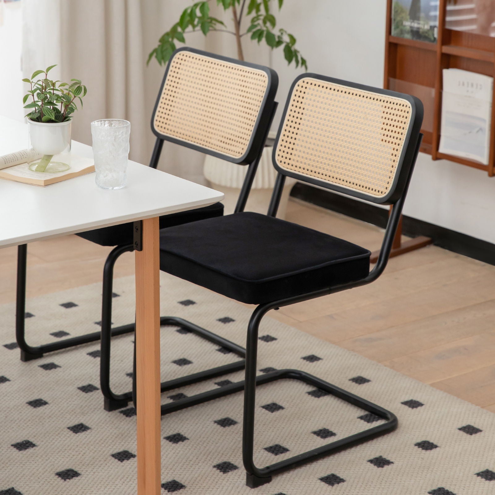 Rattan Side Accent Dining Chairs With Painted Legs (Set of 2)