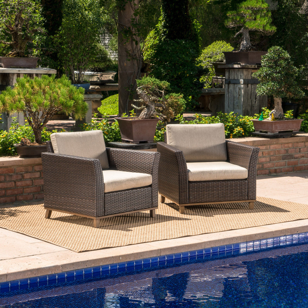 Club Chair PE Rattan Iron Brown Modern Outdoor