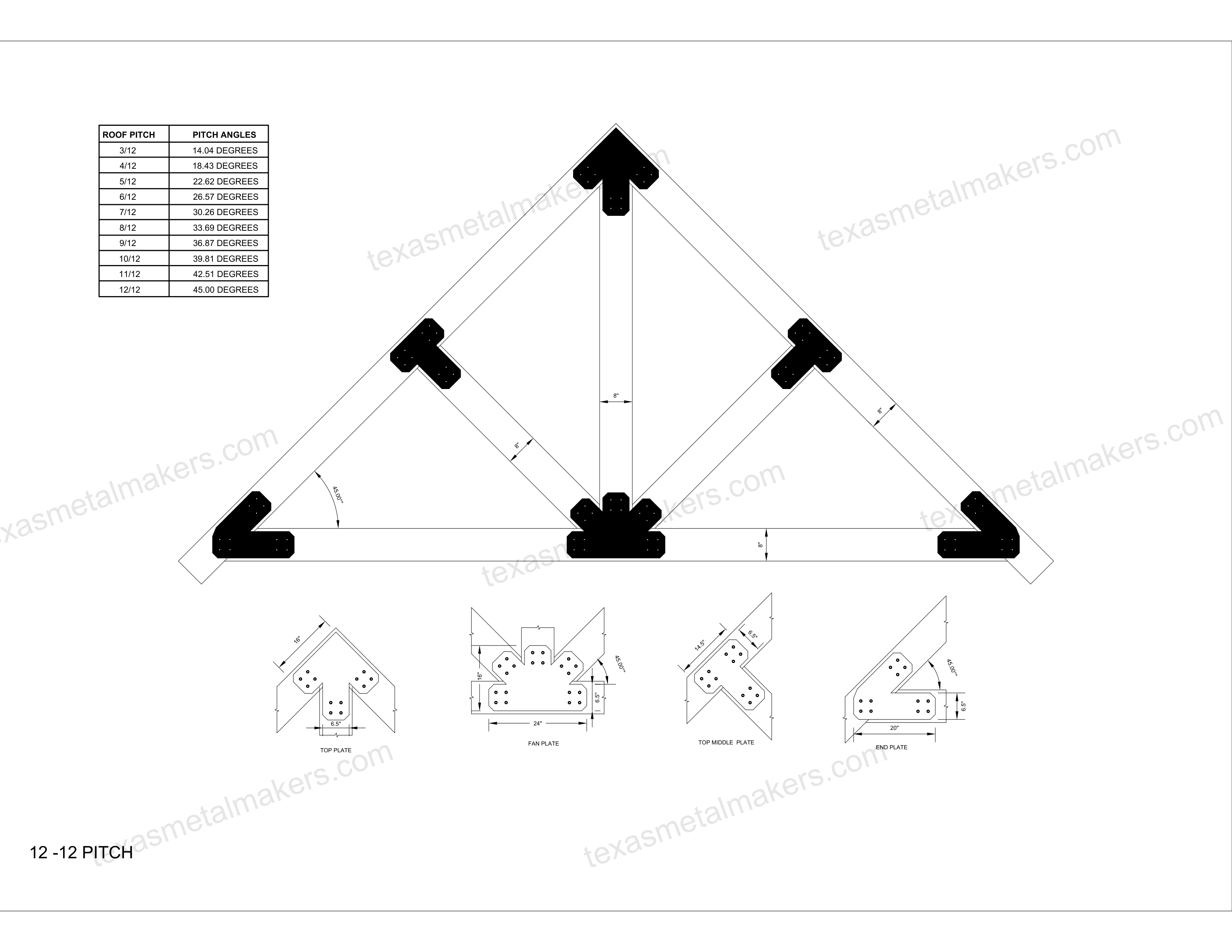 Chamfered Design Dog Eared Timber Truss Brackets for 8x8 Posts, 8" Timber Truss Brackets, 8x8 Fan Bracket