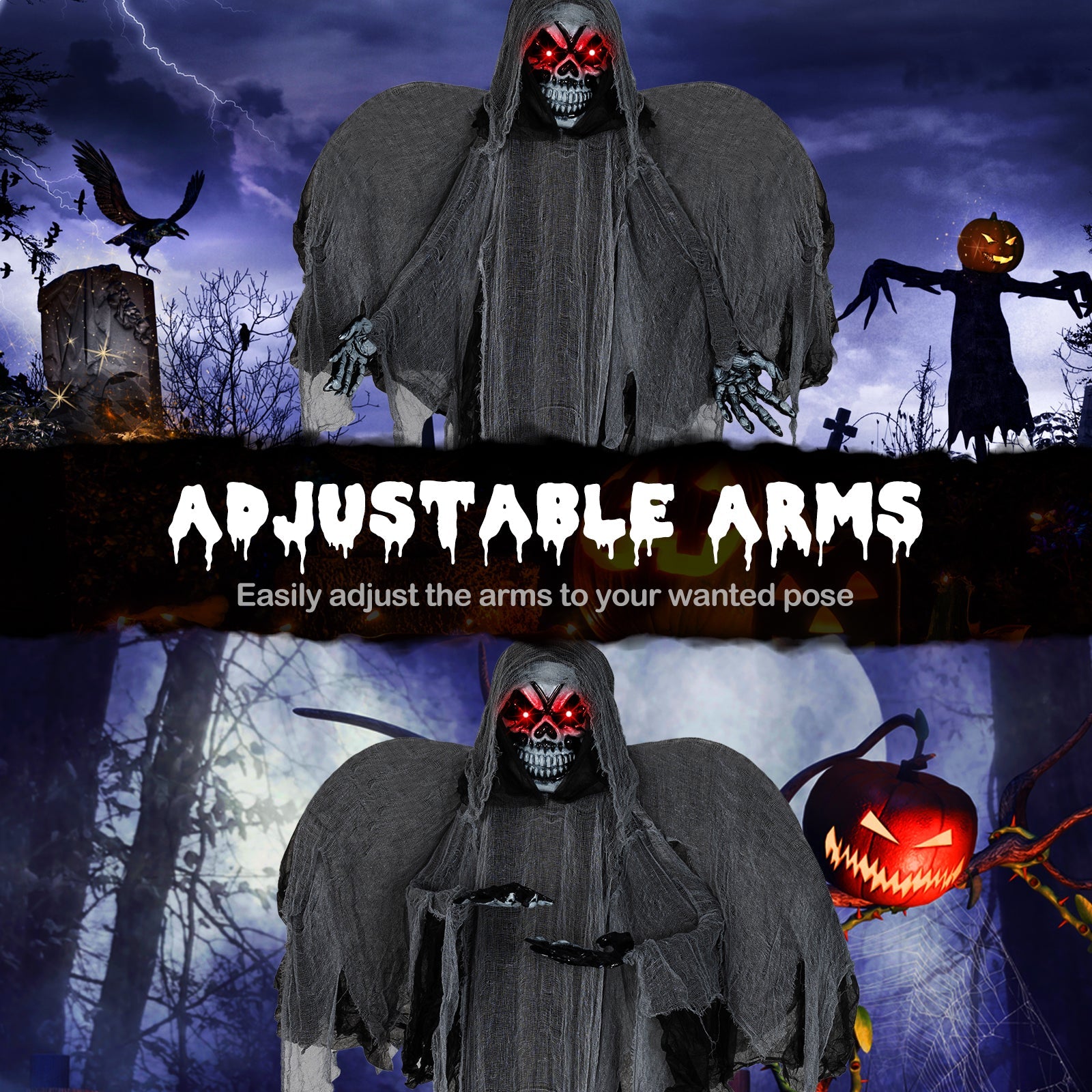 12.1 Ft Skeleton Ghost with Flickering Red Eyes and Scary Sounds