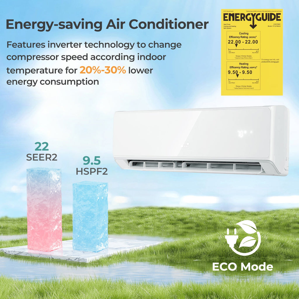 12000 BTU 22 SEER2 208-230V Wifi Enabled Mini Split Air Conditioner and Heater White